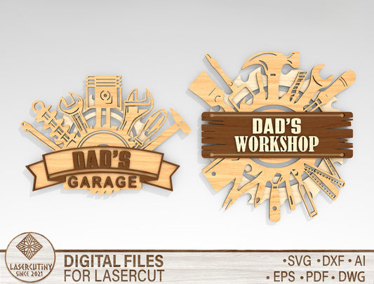 Dad Workshop Sign SVG Bundle 5 Text Options Laser Cut File for xTool and LightBurn