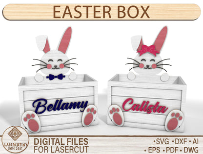 Personalized Easter Bunny Basket SVG Cute Wooden Box for Glowforge and xTool
