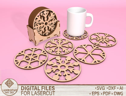 Snowflake Coaster SVG Bundle Laser Cut File for LightBurn and Glowforge