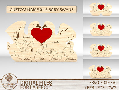 Personalized Family Swan Puzzle SVG for Glowforge and LightBurn
