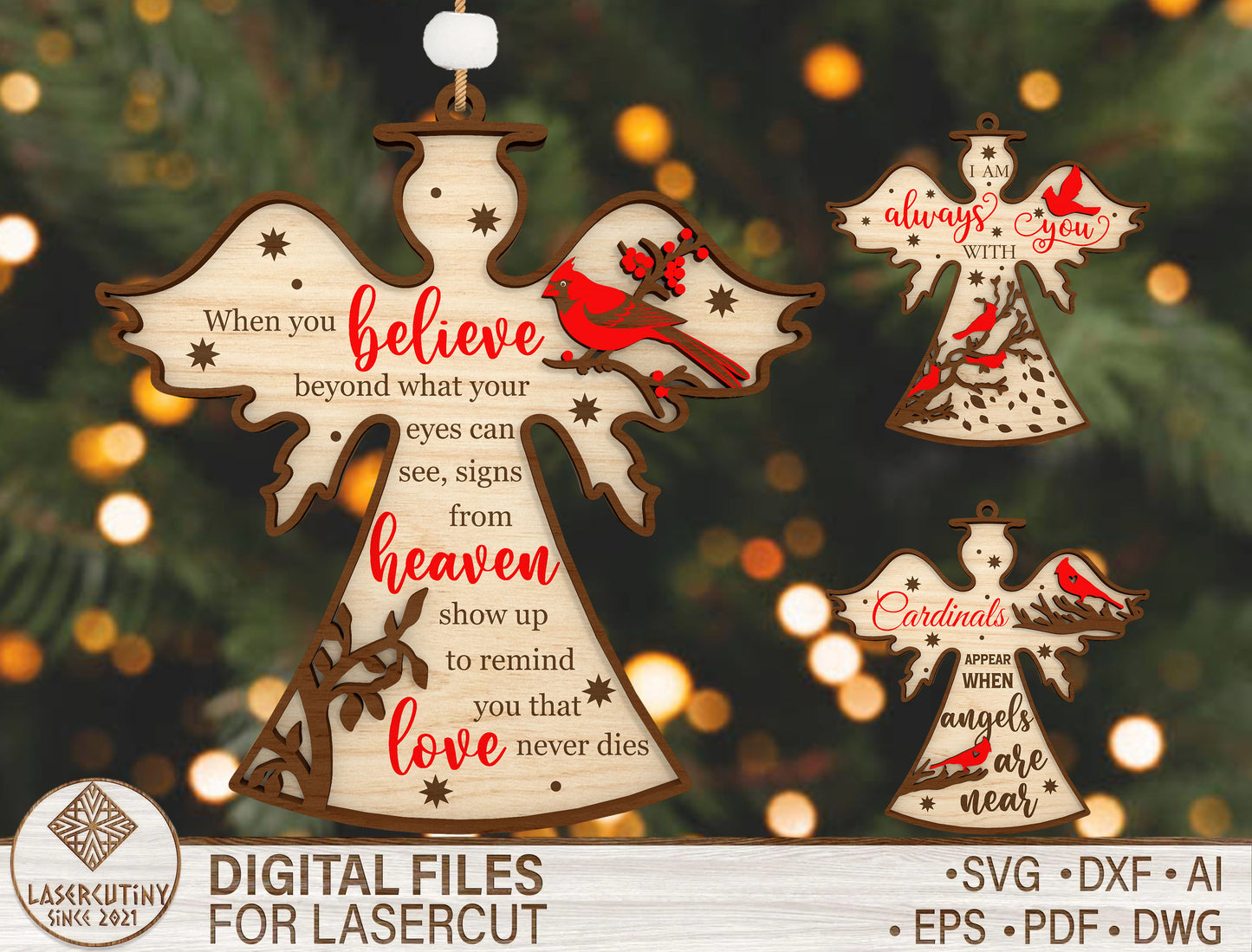 Cardinal Memorial Angel Ornament SVG Laser Cut File for xTool and Glowforge