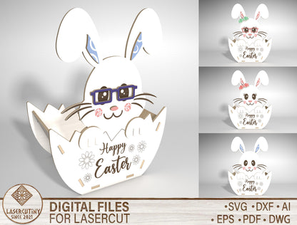 Easter Egg Bunny Basket SVG Spring Candy Holder Wooden for Glowforge and xTool