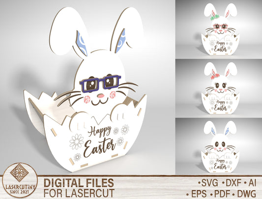 Easter Egg Bunny Basket SVG Spring Candy Holder Wooden for Glowforge and xTool