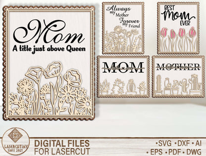 Mom Quote Floral Engraved Wooden Decor SVG for xTool and LightBurn