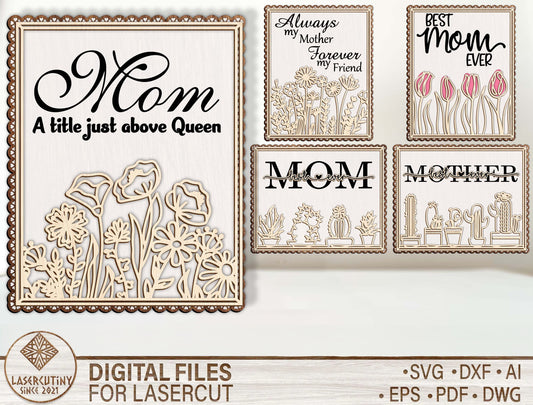Mom Quote Floral Engraved Wooden Decor SVG for xTool and LightBurn