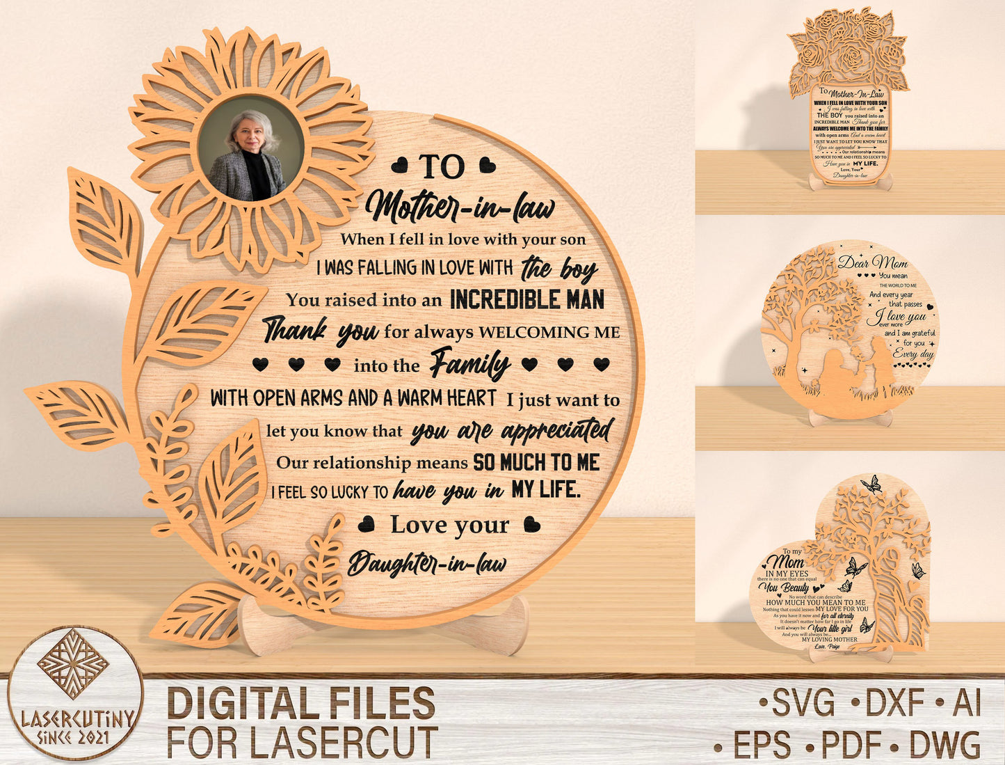 Mother Photo Frame Plaque SVG Bundle 4 Designs for LightBurn and xTool