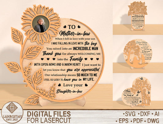 Mother Photo Frame Plaque SVG Bundle 4 Designs for LightBurn and xTool