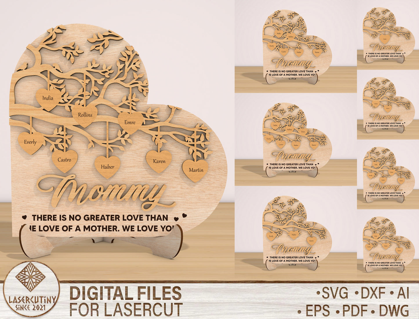 Mom Tree Heart Sign SVG Bundle Mommy Quote for xTool and LightBurn