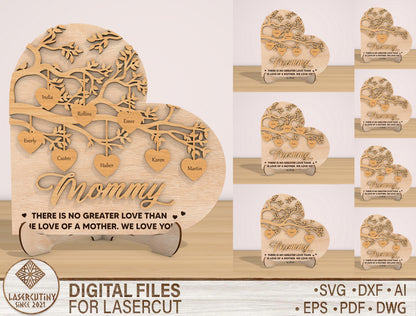 Mom Tree Heart Sign SVG Bundle Mommy Quote for xTool and LightBurn