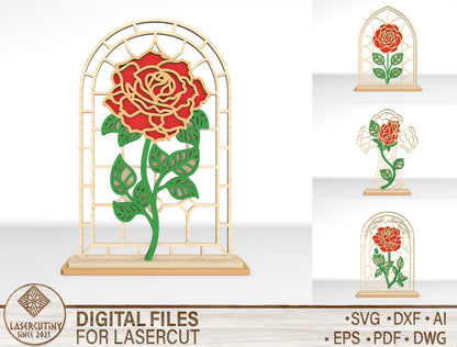 Rose Window Frame SVG Bundle Stained Glass Style Laser Cut File for xTool and Glowforge