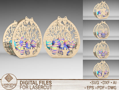 Easter Egg Basket SVG Bundle Wooden Easter 5 Designs for Glowforge and xTool