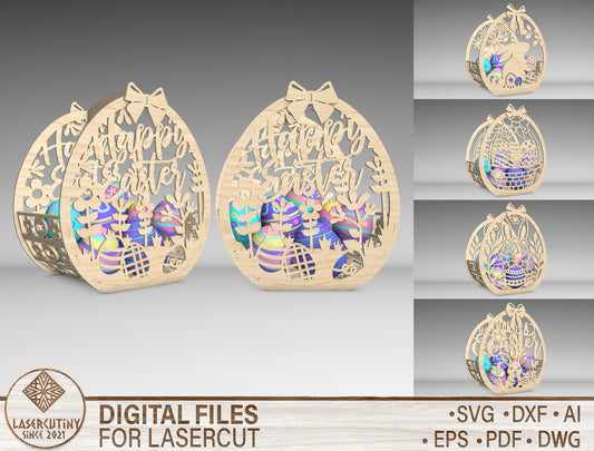 Easter Egg Basket SVG Bundle Wooden Easter 5 Designs for Glowforge and xTool