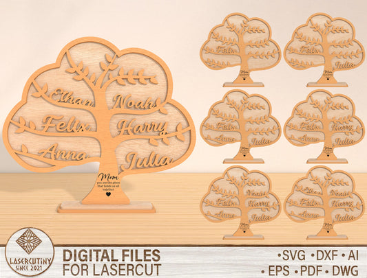 Family Tree Name Sign SVG Mother's Day Wooden Decor for Glowforge