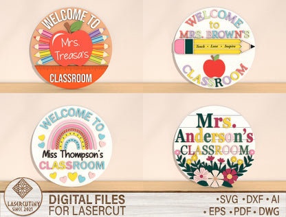Teacher Apple Door Sign SVG Bundle Laser Cut File for Glowforge and xTool