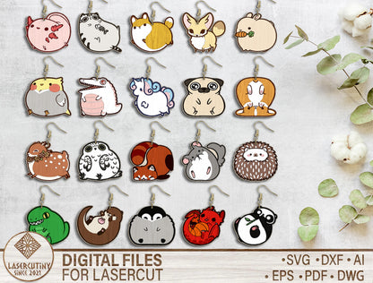Cute Animal Earring SVG Bundle Laser Cut File for Glowforge and xTool