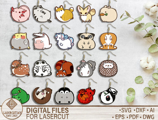Cute Animal Earring SVG Bundle Laser Cut File for Glowforge and xTool