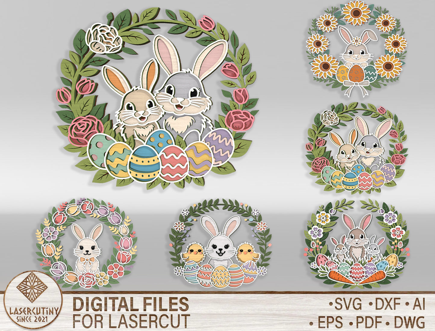 Bunny Floral Wreath Sign SVG Bundle 10 Easter Designs for LightBurn and xTool
