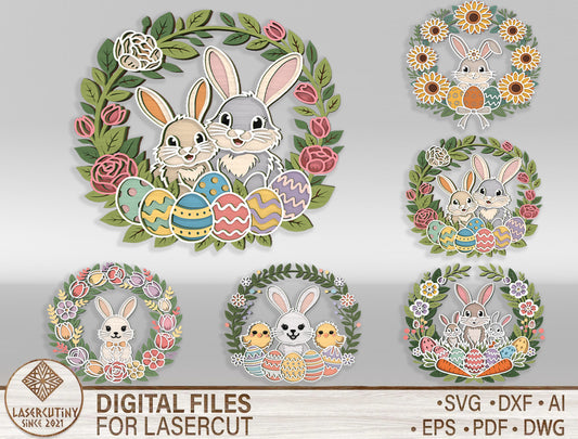 Bunny Floral Wreath Sign SVG Bundle 10 Easter Designs for LightBurn and xTool