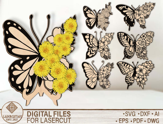 Butterfly Flower Holder SVG Laser Cut File for LightBurn and Glowforge