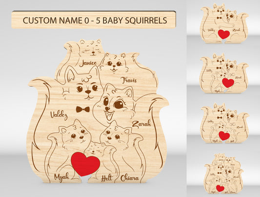 Squirrel Family Puzzle Sign SVG Laser Cut File for Glowforge and LightBurn