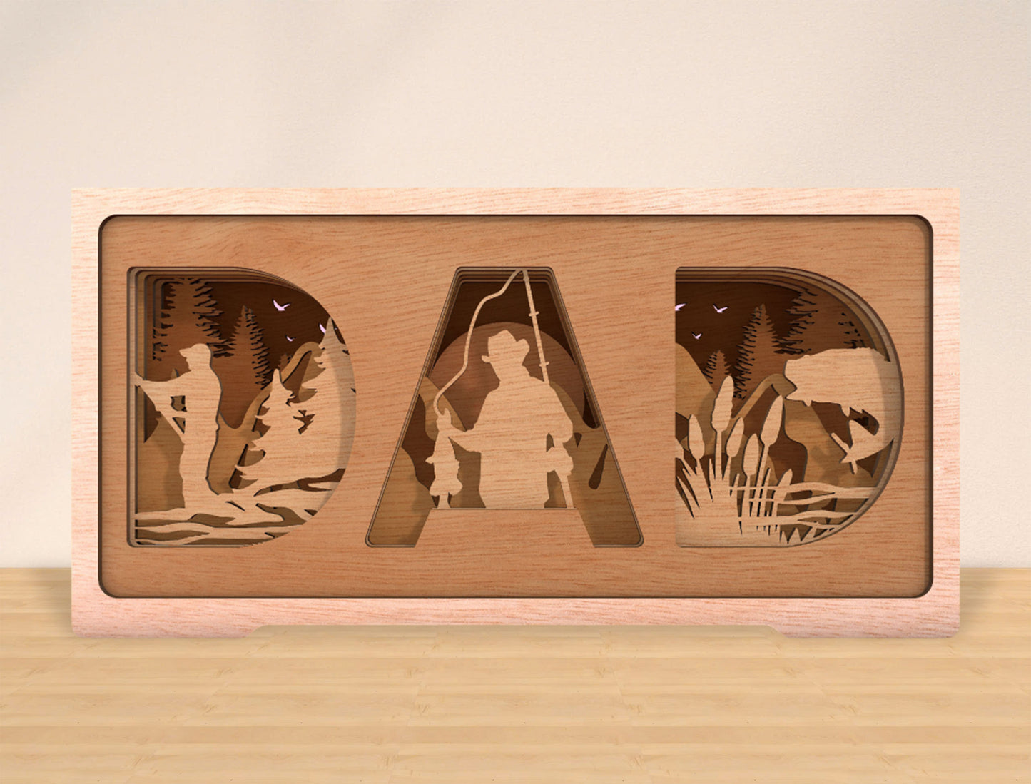 Dad Outdoor Multilayer Laser Cut File | Fishing Camping Dad Decor | Layered Wooden Shadow Box | Glowforge, xTool, LightBurn, etc.
