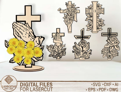 Cross Flower Holder SVG Laser Cut File for Glowforge and xTool