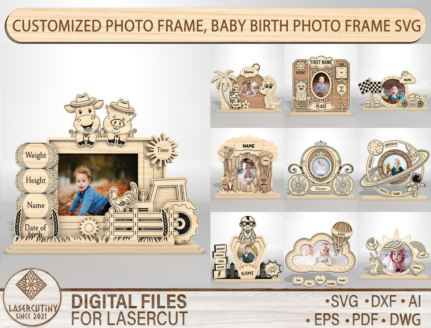Personalized Family Photo Frame SVG Bundle for Glowforge and xTool