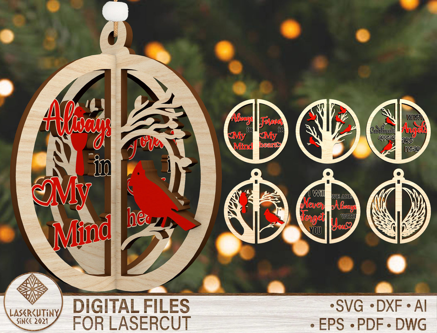 3D Split Memorial Ornament SVG Bundle for Glowforge and LightBurn