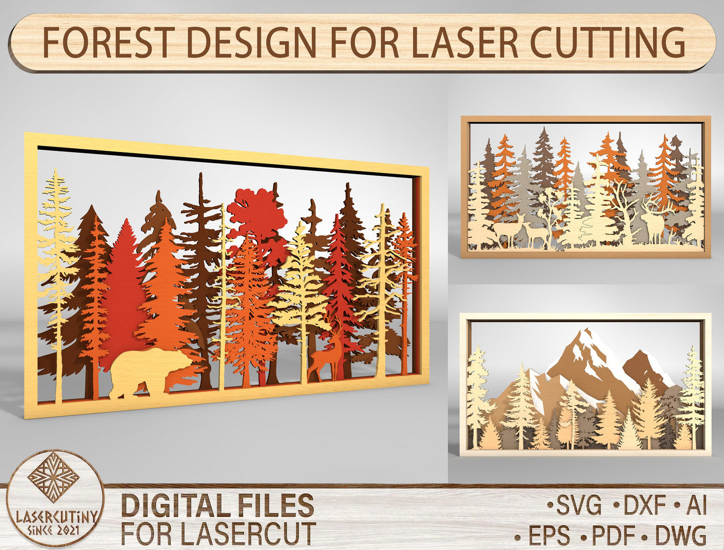 Autumn Forest Shadow Box SVG Multilayer for Glowforge and xTool Laser Cut File