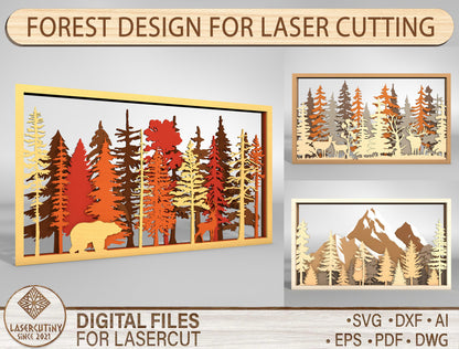 Autumn Forest Shadow Box SVG Multilayer for Glowforge and xTool Laser Cut File