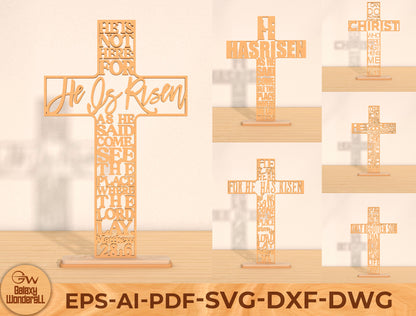 Christian Scripture Cross SVG Bundle Laser Cut File | 6 Faith Cross Designs | Easter Wooden Decor | Glowforge, xTool, LightBurn, etc.