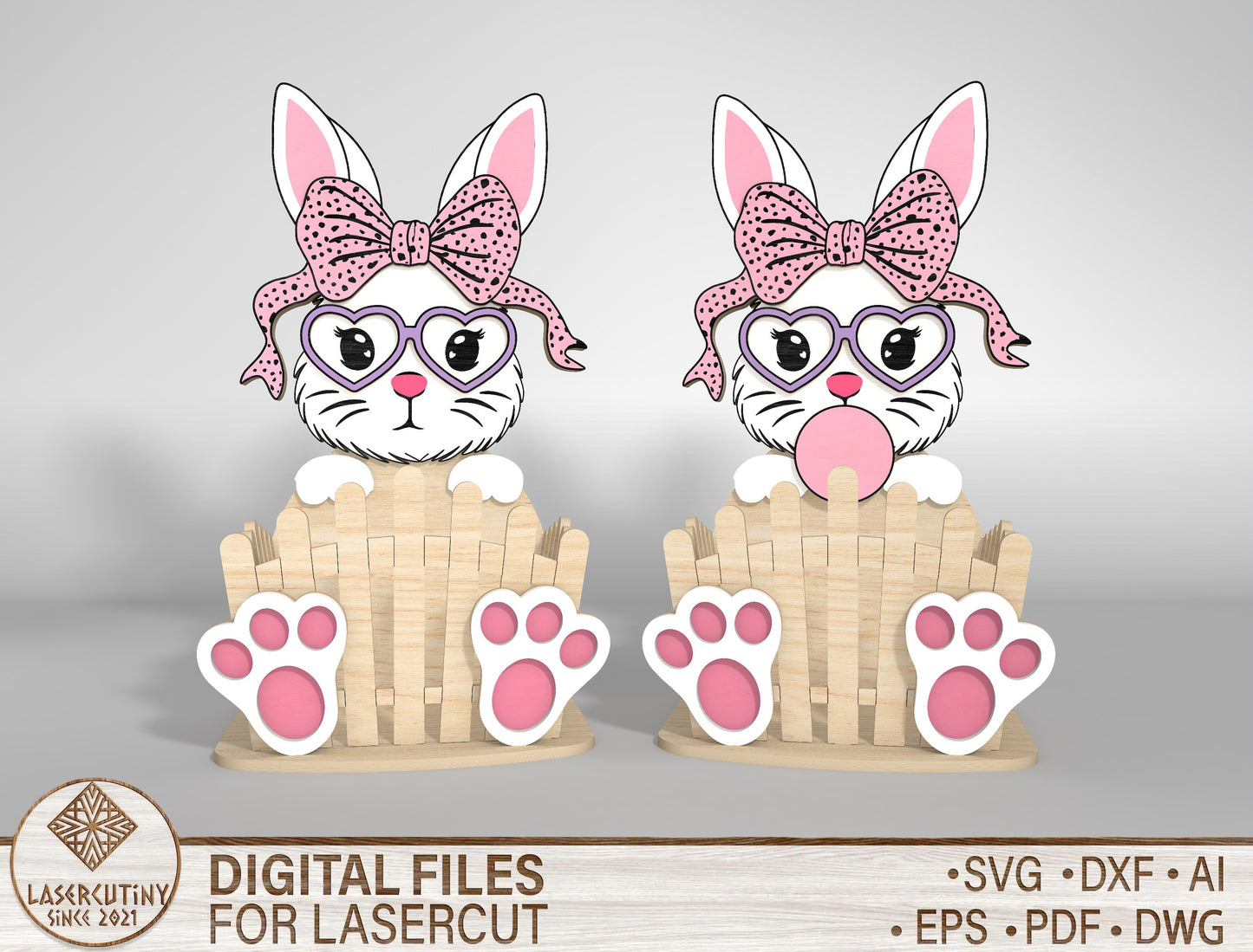 Cute Bunny Egg Holder Bow Heart Glasses SVG 2 Designs for LightBurn and xTool