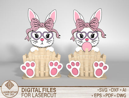 Cute Bunny Egg Holder Bow Heart Glasses SVG 2 Designs for LightBurn and xTool