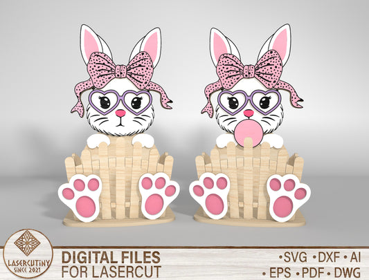 Cute Bunny Egg Holder Bow Heart Glasses SVG 2 Designs for LightBurn and xTool