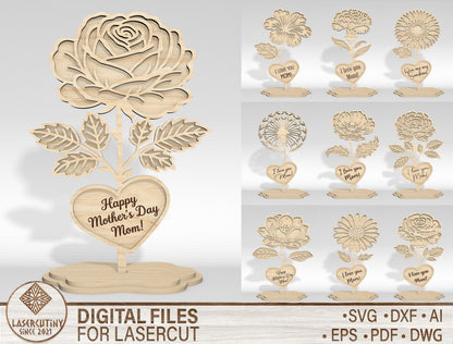 Mother's Day Flower Stand SVG Bundle 10 Designs for Glowforge and xTool