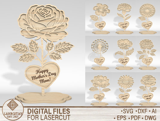 Mother's Day Flower Stand SVG Bundle 10 Designs for Glowforge and xTool