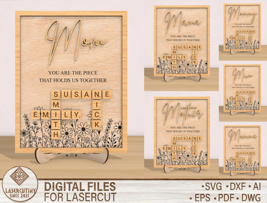 Personalized Mom Scrabble Sign SVG for xTool and Glowforge