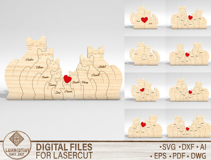 Personalized Couple Cat Puzzle Sign SVG for Glowforge and xTool