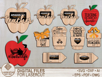 Teacher Gift Card Holder Bundle SVG Laser Cut File for Glowforge and LightBurn