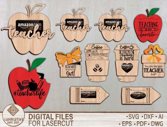 Teacher Gift Card Holder Bundle SVG Laser Cut File for Glowforge and LightBurn