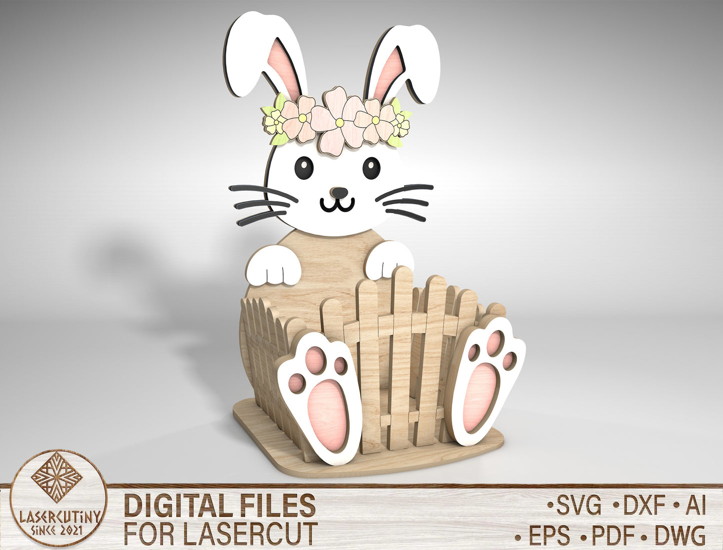 Easter Bunny Flower Basket SVG Cute Bunny Spring for LightBurn and xTool