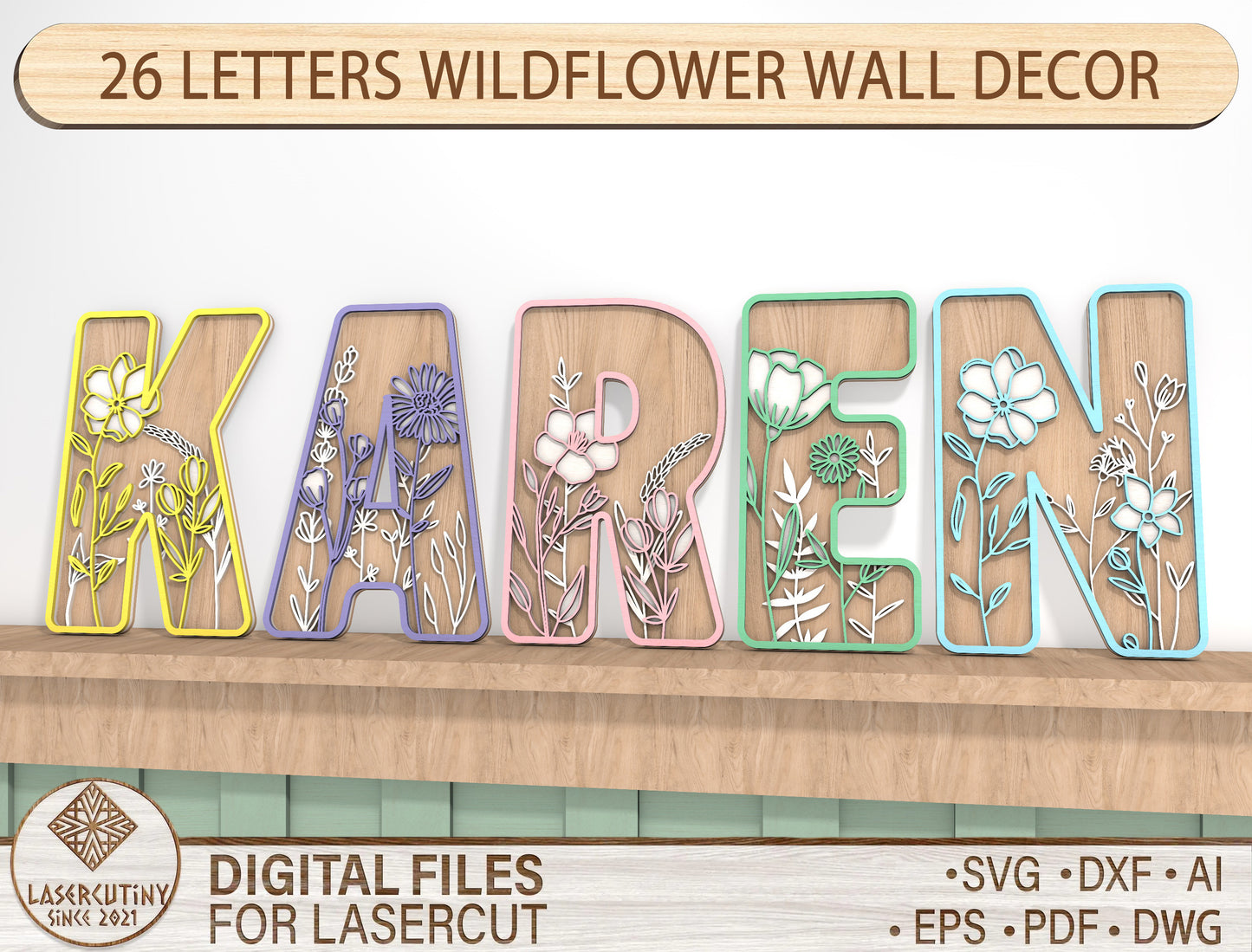 Floral Alphabet SVG Bundle for Glowforge and xTool Laser Cut File