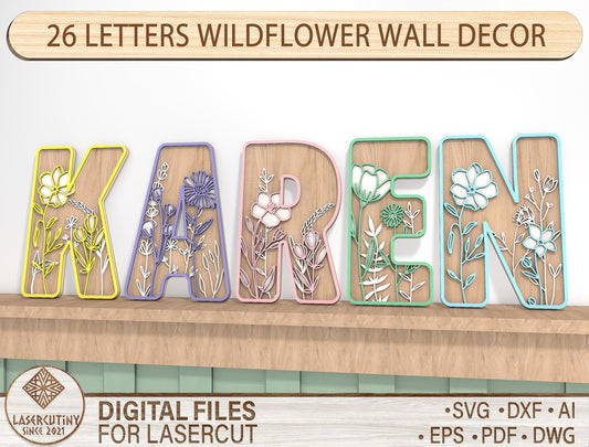 Floral Alphabet SVG Bundle for Glowforge and xTool Laser Cut File
