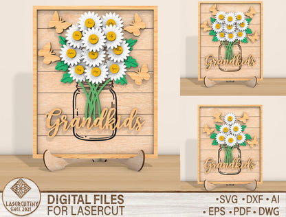 Grandkids Daisy Flower Sign SVG Floral Frame for Glowforge and xTool