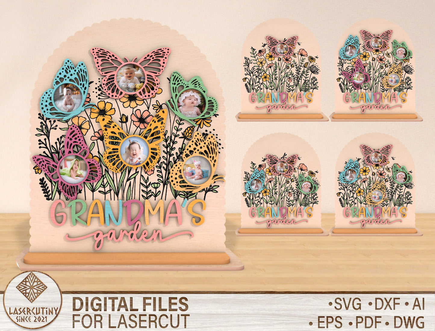 Grandma's Garden Butterfly Photo Frame SVG for LightBurn and xTool