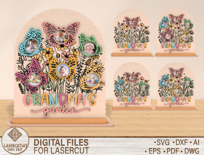 Grandma's Garden Butterfly Photo Frame SVG for LightBurn and xTool