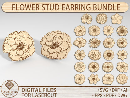 Flower Stud Earring SVG Bundle Minimal Floral for Glowforge and xTool