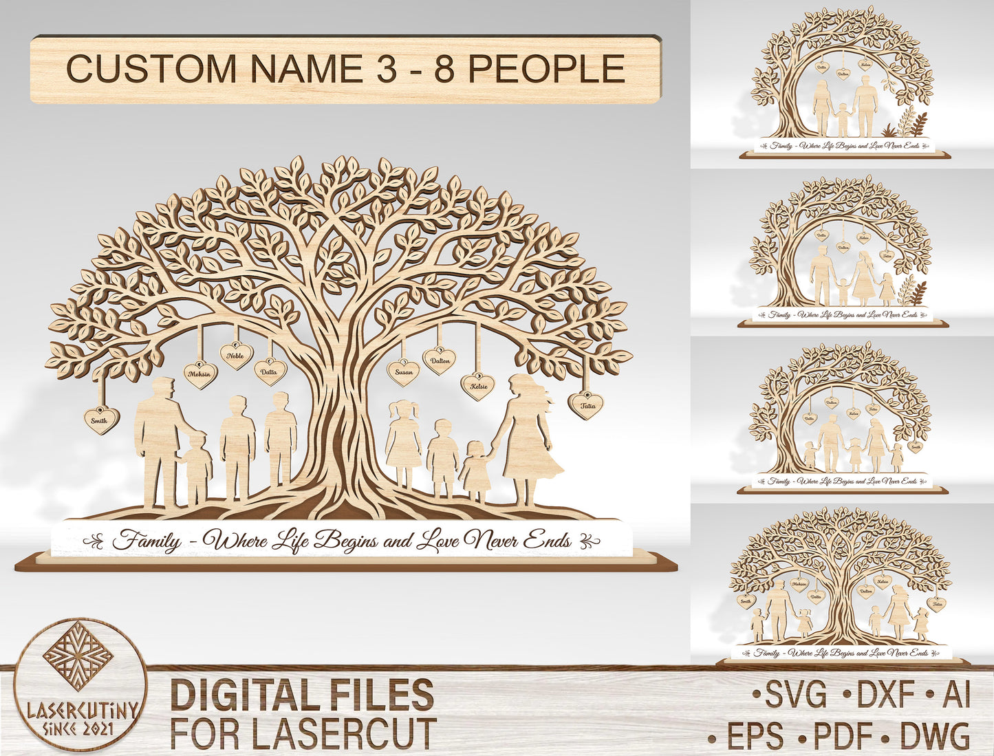 Personalized Family Tree Custom Name Sign SVG for LightBurn and xTool