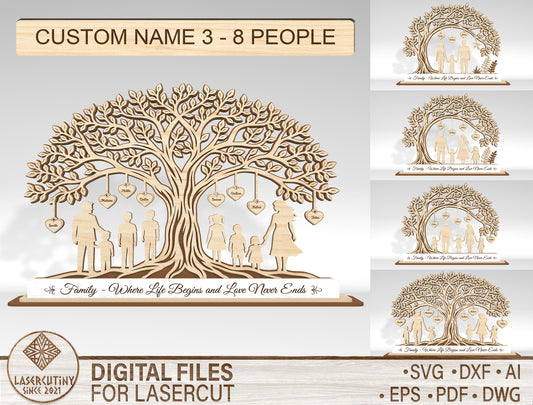 Personalized Family Tree Custom Name Sign SVG for LightBurn and xTool
