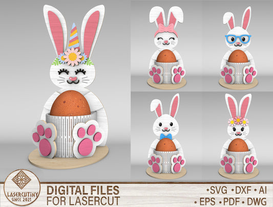 Cute Bunny Egg Holder Stand SVG Easter Table 5 Designs for LightBurn and xTool